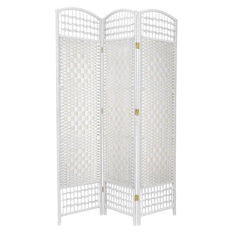 5 1/2 ft. Tall Fiber Weave Room Divider - White (3 Panels): Hardwood, Metal Hinges, Indoor Use, No Assembly Required
