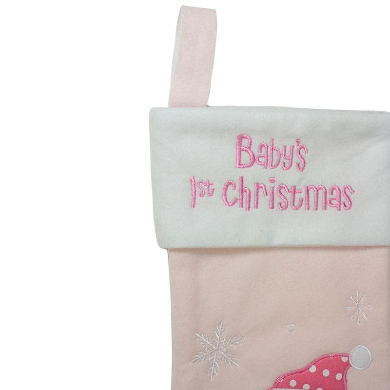 Northlight Baby's 1st Christmas Embroidered Teddy Bear Stocking - 19" - Pink and White