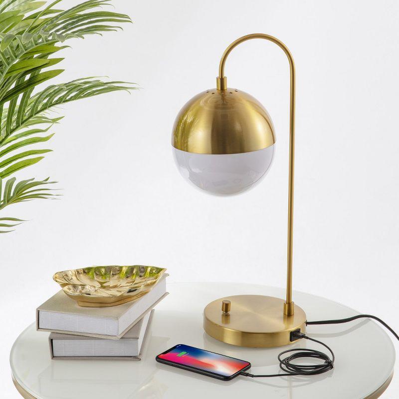 Brass Gold Mid-Century Modern Table Lamp with USB Port