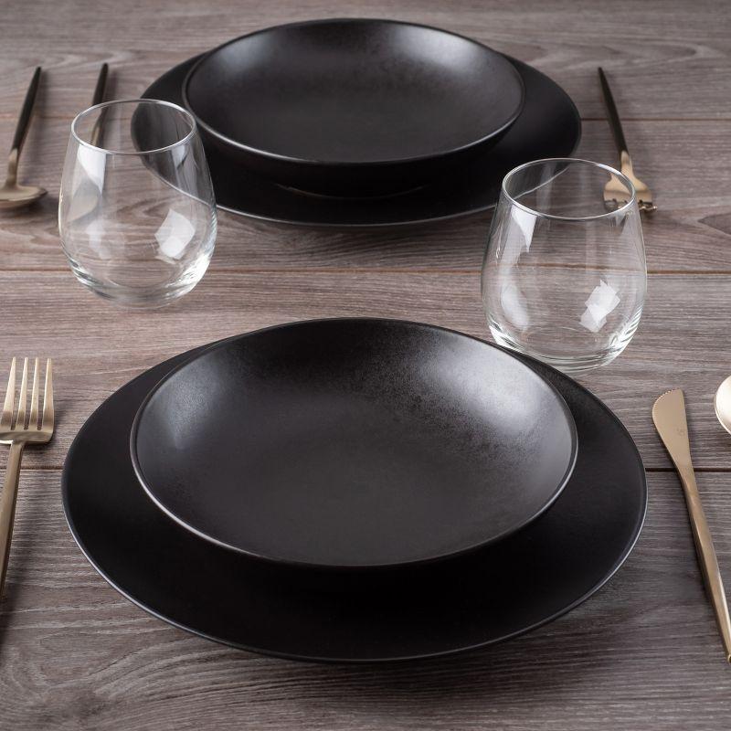 Black Matte 12-Piece Ceramic Dinnerware Set, Service for 4