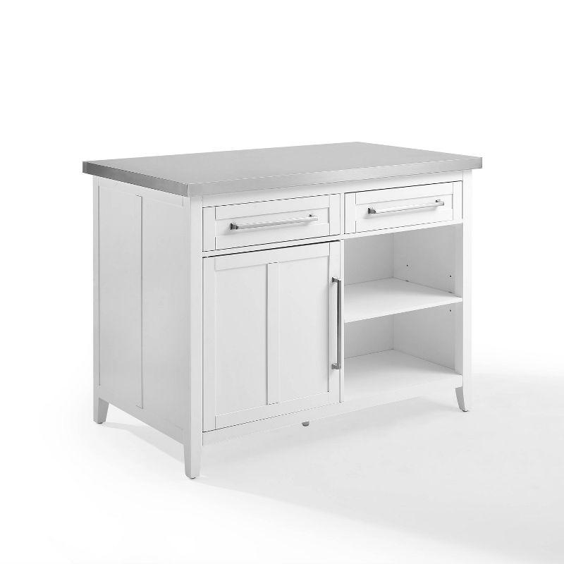 Silvia 51'' Classic White Kitchen Island with Stainless Steel Top