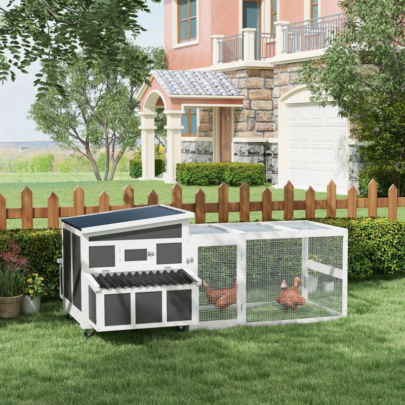 PawHut Wooden Chicken Coop with Nesting Box, Outdoor Poultry Cage Rabbit Hutch with Run for 6 Chickens, Ducks, Hens, Small Animals, Dark Gray