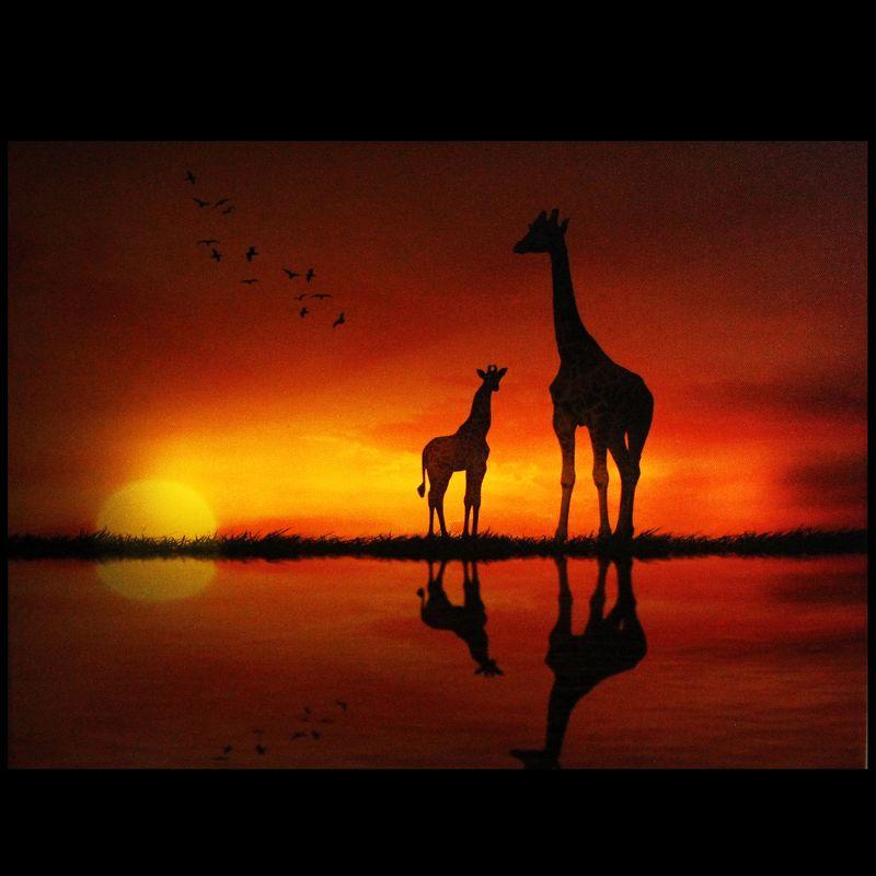 Safari Sunset LED Back Lit Giraffe Canvas Wall Art