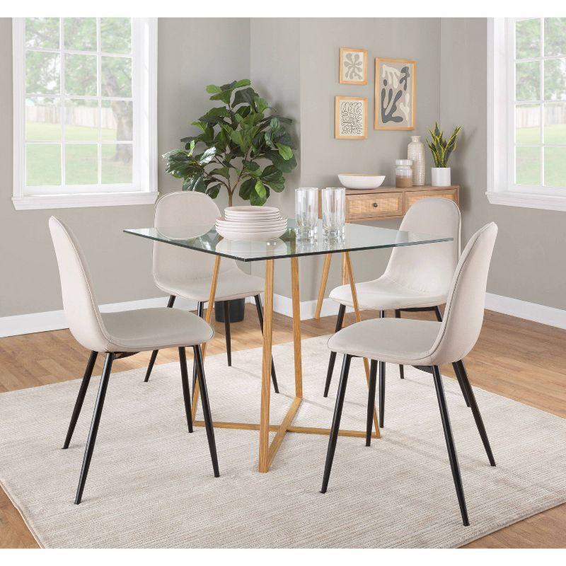 36" Cosmo Square Dining Table Natural/Clear Glass - LumiSource: Luxury Glam Style, 4-Seater, Steel Pedestal Base
