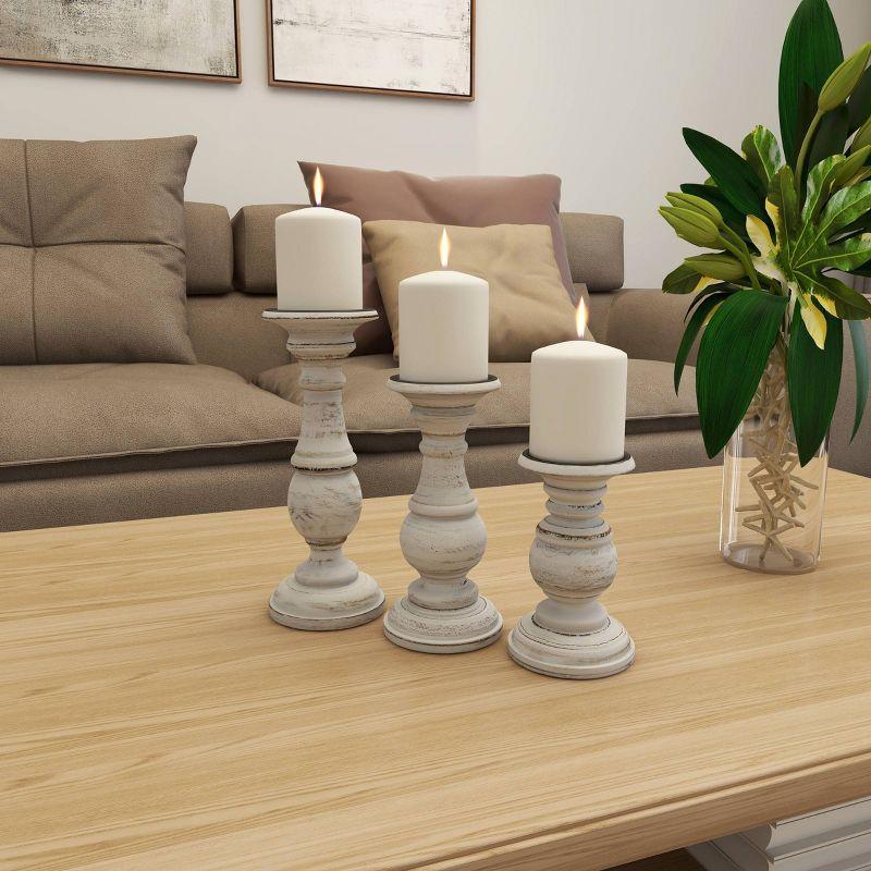 Set of 3 Rustic Pillar Candle Holder White - Olivia & May: Elegant Mango Wood, Sturdy Base, Indoor Use