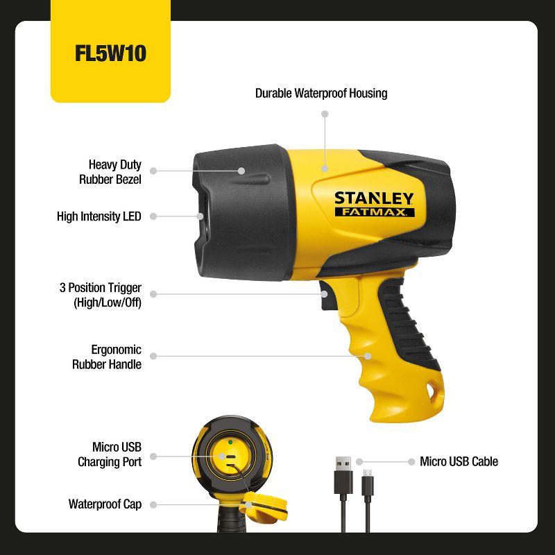 Stanley Tools FATMAX® Waterproof 520-Lumen Rechargeable LED Spotlight, FL5W10 in Yellow