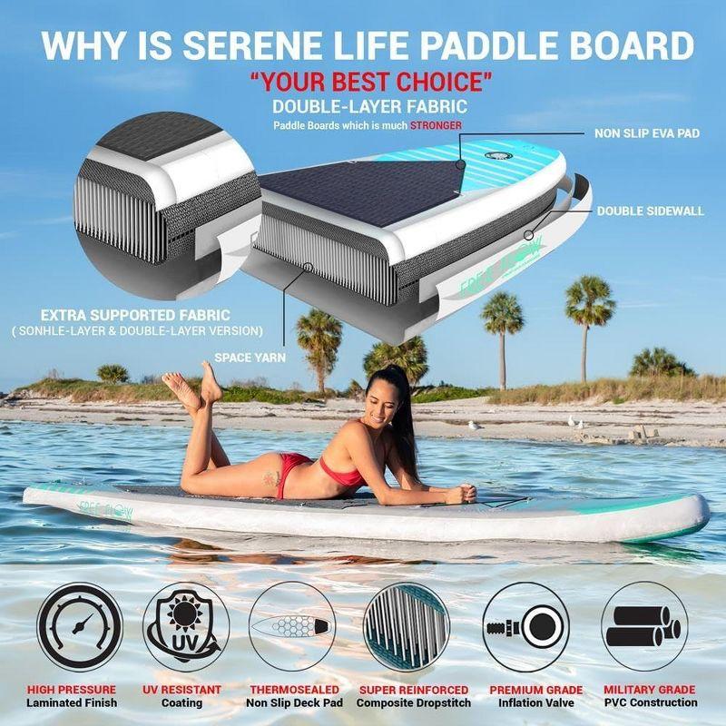 SereneLife 10.5' Inflatable Stand-Up Paddle Board with Accessories - SLSUPB06, Black and Light gray