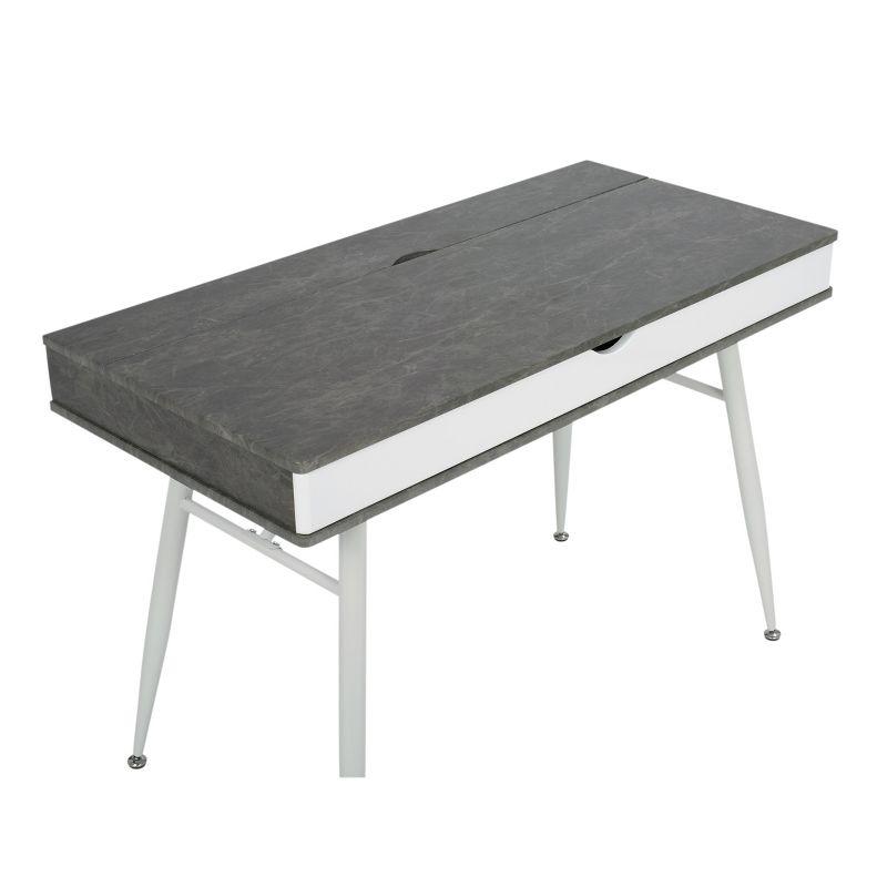 White and Cement Mid-Century Modern Writing Desk with Drawer