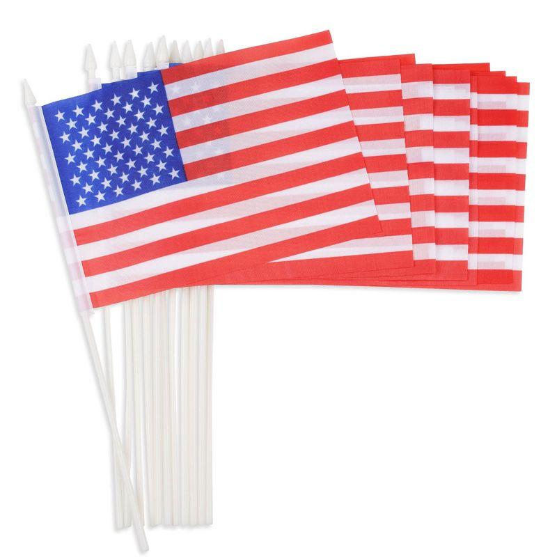 Patriotic Mini American Flags with Aluminum Poles, 12 Pack