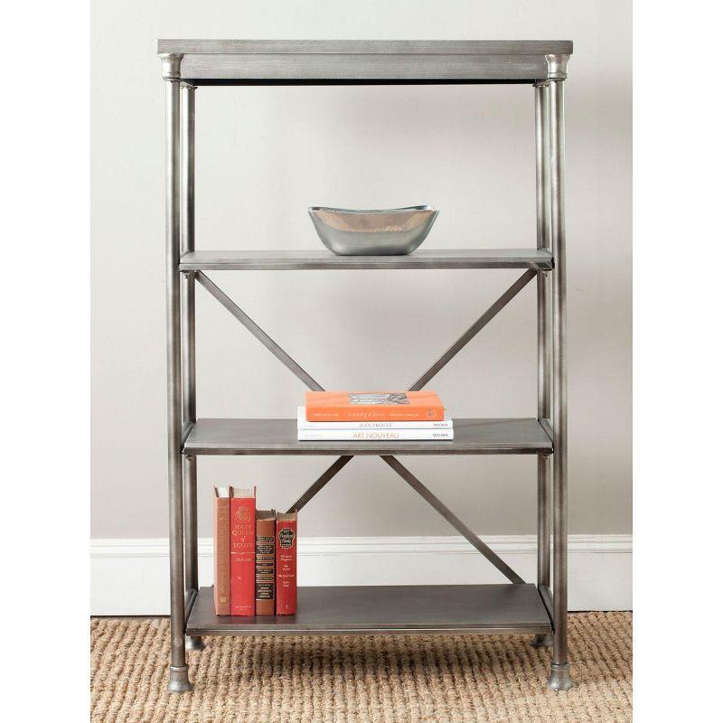 Transitional 3-Tier Dark Silver Iron & Wooden Etagere