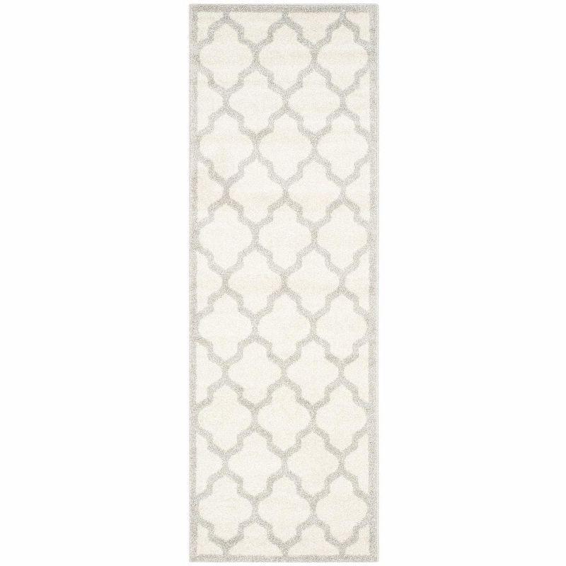 Reversible Beige and Light Grey Geometric Synthetic Runner Rug, 27x15 in