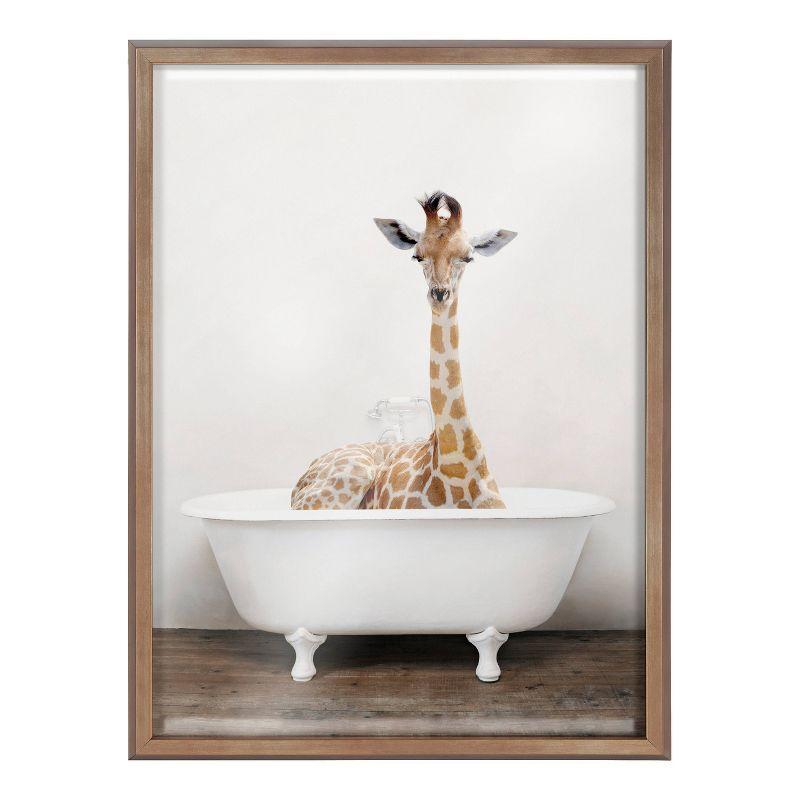 Blake Giraffe in Tub Framed Glass Wall Art