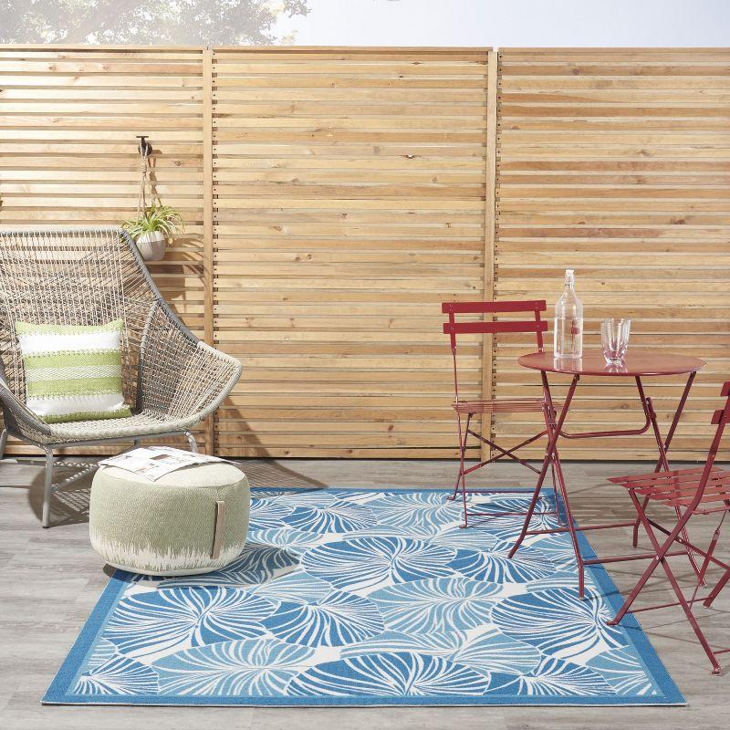 Blue Tropical Leaf Pattern Indoor/Outdoor Area Rug