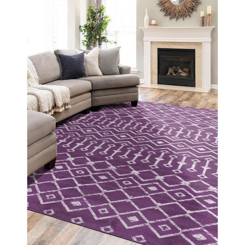 Violet and Ivory Geometric Trellis Indoor Rug