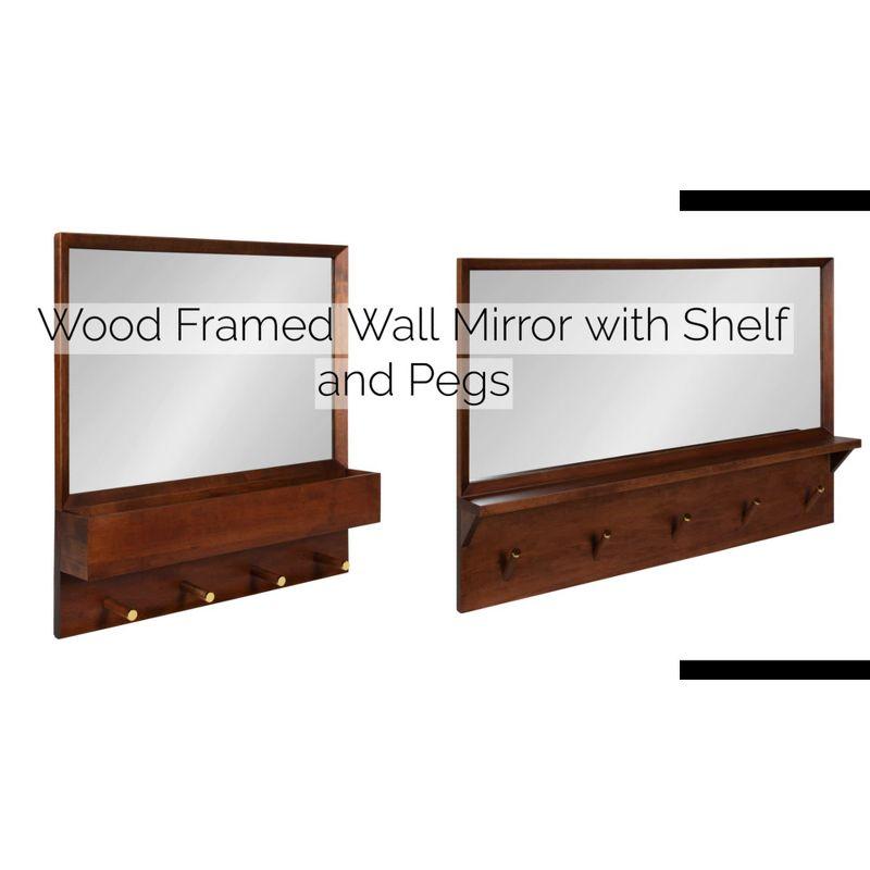 Hinter 24" Walnut Brown Wall Mirror with Storage Shelf and Gold Pegs