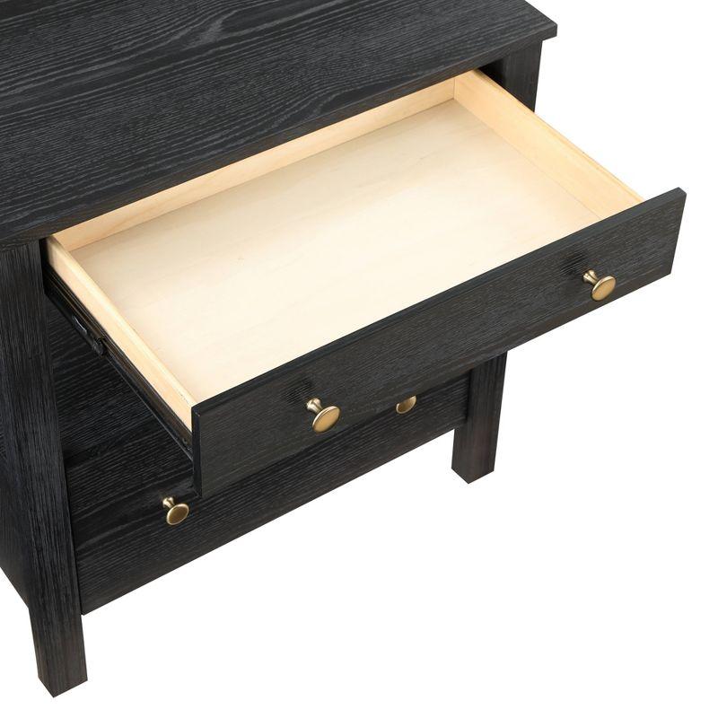 Comfort Pointe Delano Nightstand Black: 2 Drawers, Oak Veneer, Metal Glides, No Assembly Required