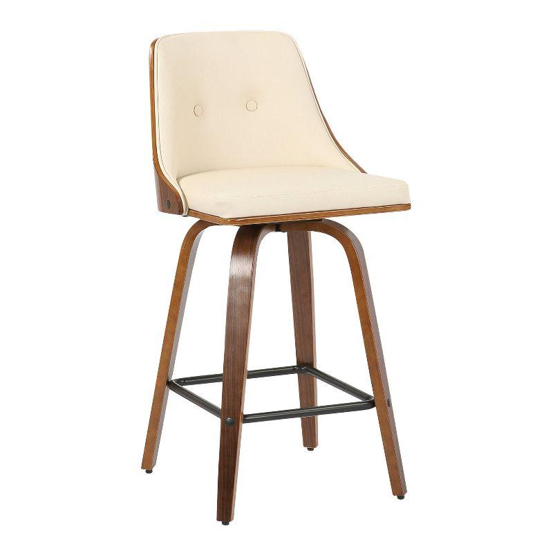 Mid-Century Modern Cream Faux Leather Swivel Counter Stool