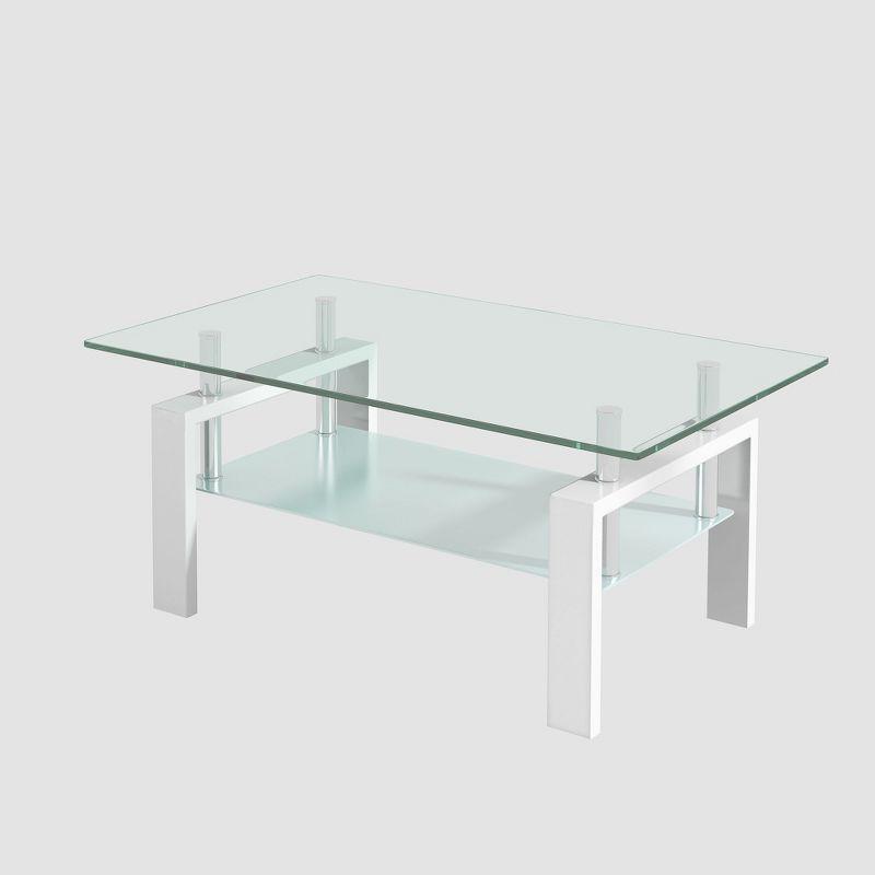 NicBex Modern Rectangular Coffee Table with Tempered Glass Top,2-Layer Glass Center Table for Living Room,Living Room Furniture,White