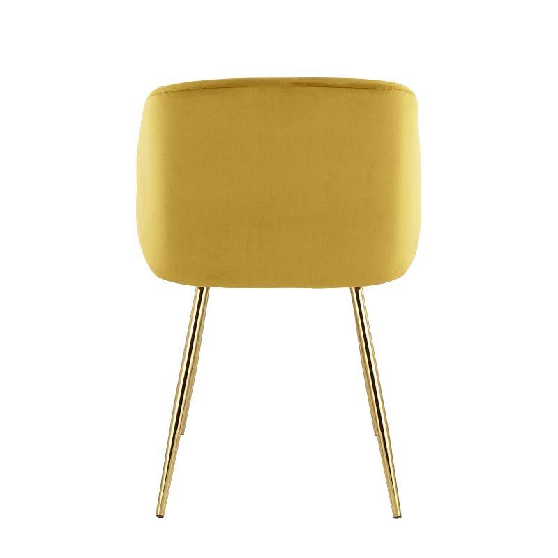 Set of 2 Fran Contemporary Dining Chairs Steel/Velvet Gold/Chartreuse - LumiSource: Padded Bucket Seat, Walnut Legs, Chrome-Plated Finish