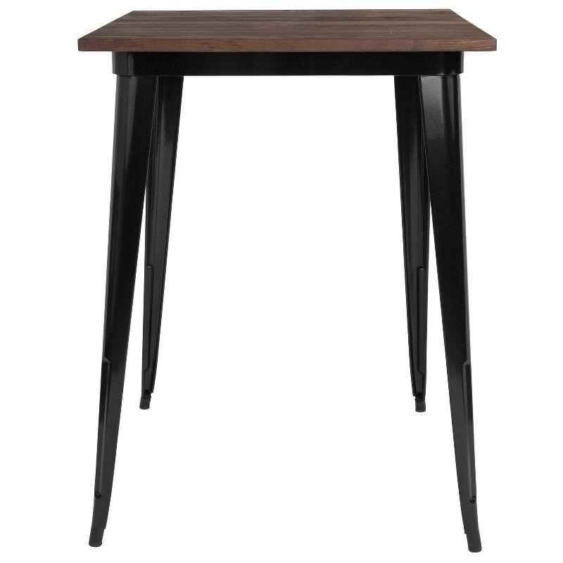 Flash Furniture 31.5" Square Black Metal Indoor Bar Height Table with Walnut Rustic Wood Top