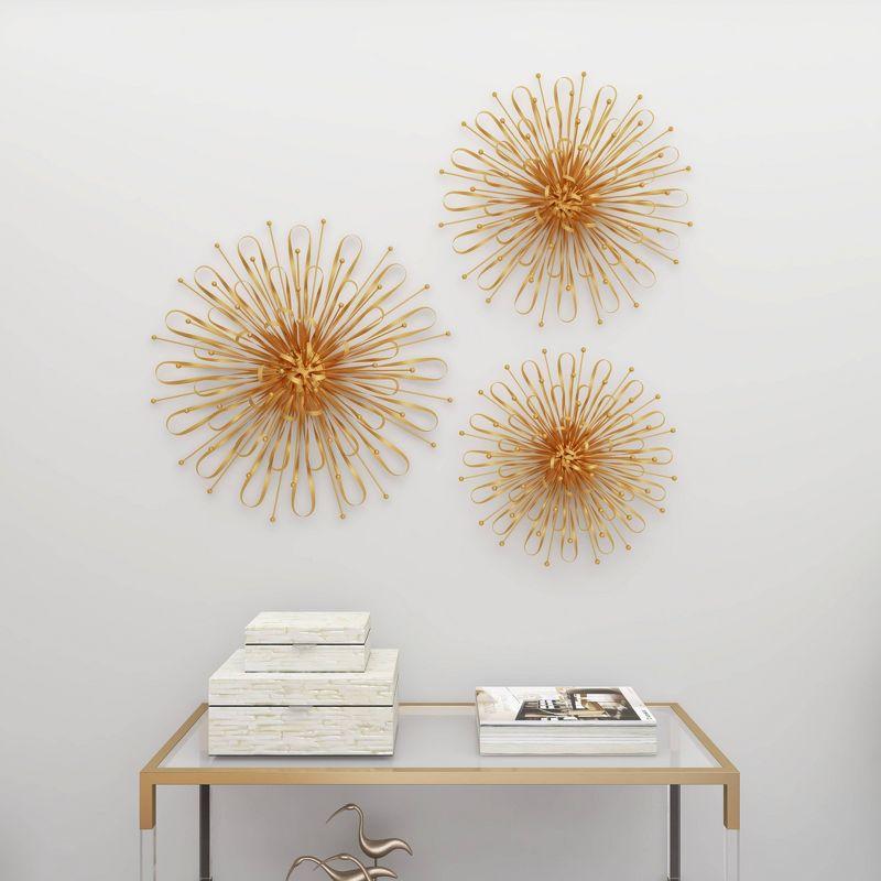 Set of 3 Gold Metal Starburst Wall Sculptures