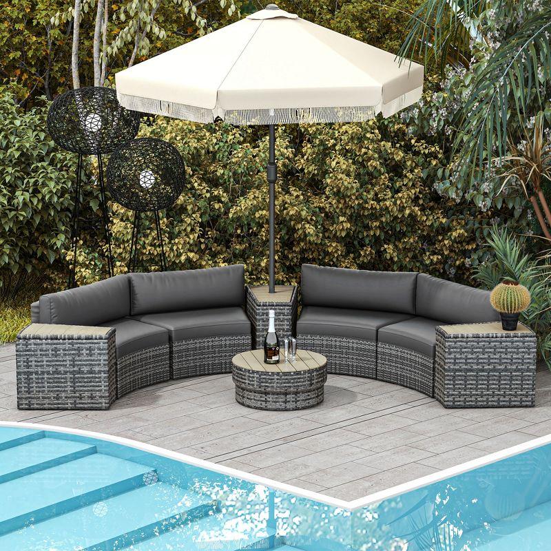 Outsunny 8 Piece Patio Furniture Set with 4 Rattan Sofa Chairs & 4 Tables, Outdoor Conversation Set with Storage & Umbrella Hole