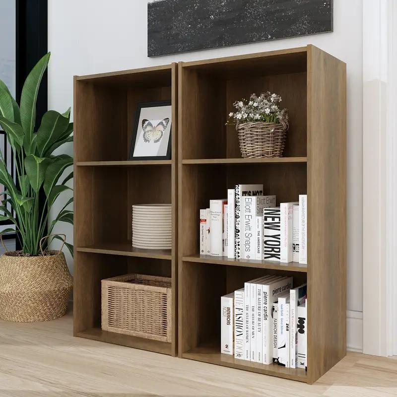 Galano Yunna 35.39 in. Tall Wood 3 Tiers Small Toolless Bookcase (2 Pcs) with Modern Design