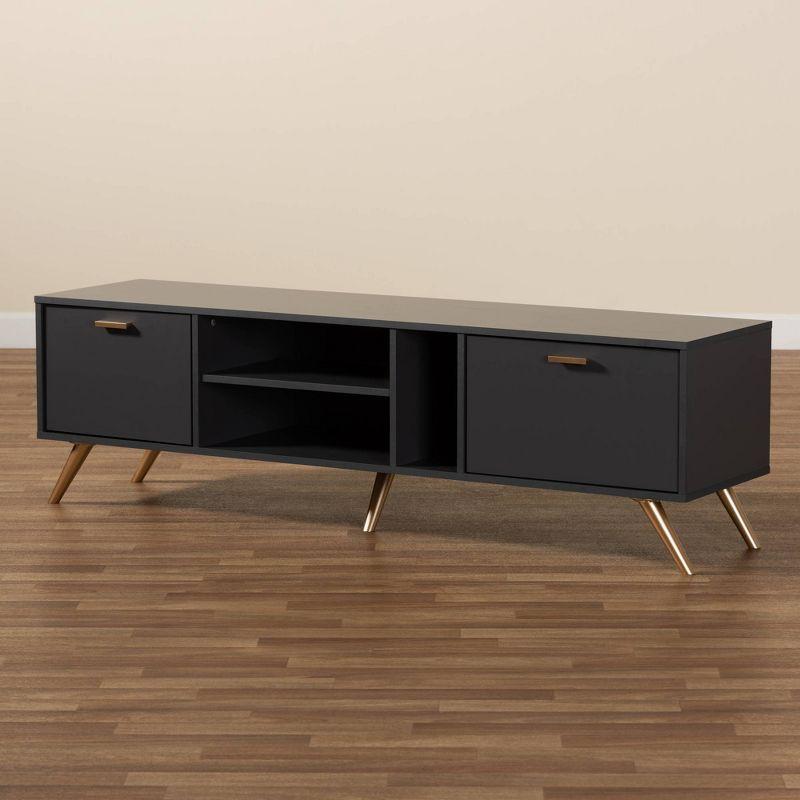 Contemporary Dark Grey and Gold 63" Wood TV Stand with Cabinet