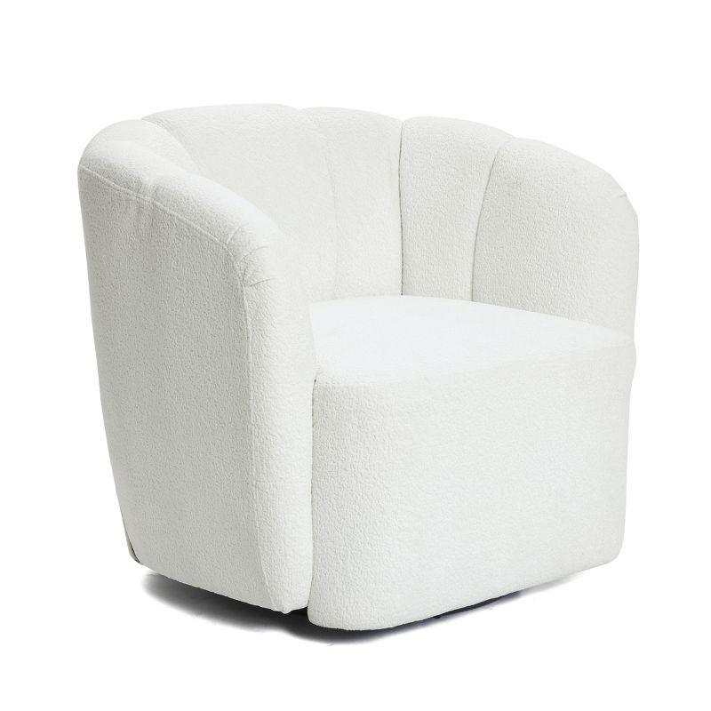 LuxenHome Modern Upholstered Ivory Boucle Swivel Barrel Accent Chair Beige