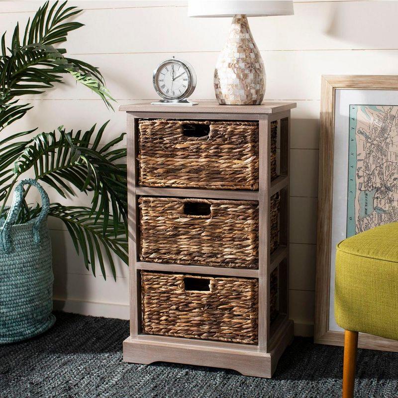 Halle 3 Wicker Basket Storage Side Table - Safavieh