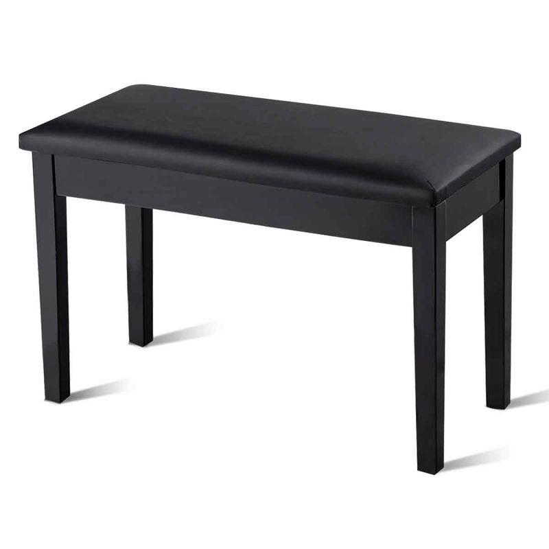 Tangkula PU Leather Piano Bench Solid Wood Padded Double Duet Keyboard Seat w/ Storage Box Black