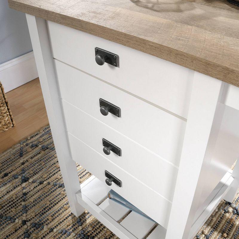 Soft White Coastal Home Office Desk with Lintel Oak Accent