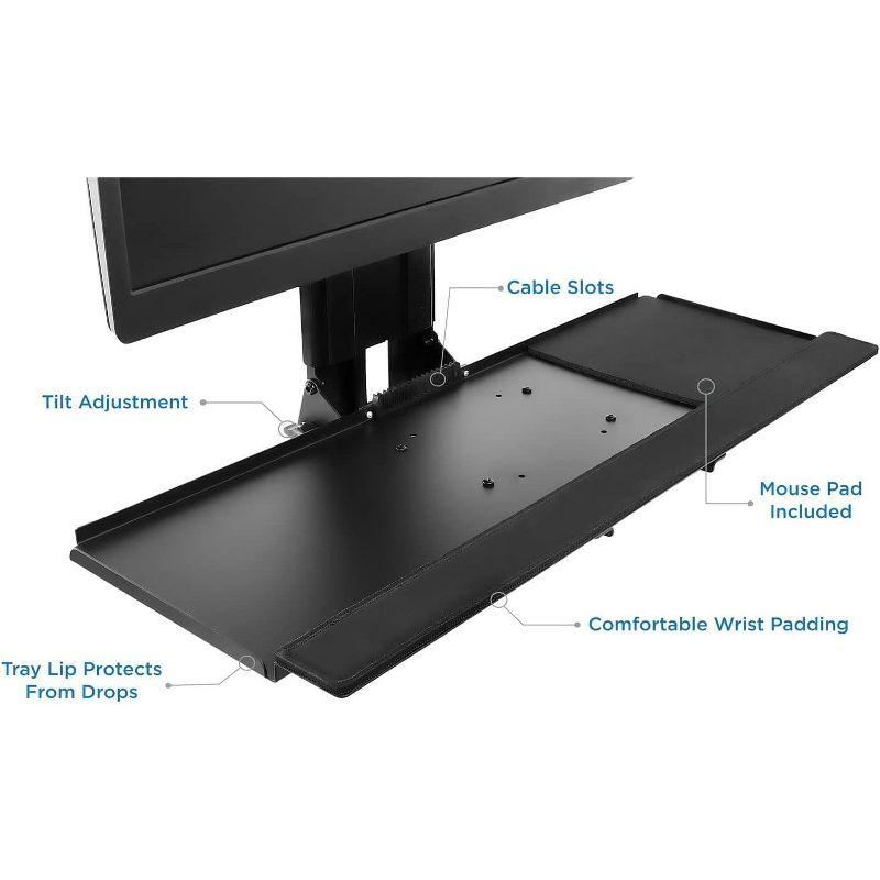 Mount-It! Monitor and Keyboard Wall Mount with CPU Holder, Height Adjustable Standing VESA Keyboard Tray, 25 Inch Wide Platform with Mouse Pad