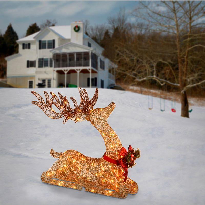 31" Sisal Splendor Champagne Lying Deer Novelty Sculpture Light White Lights - National Tree Company