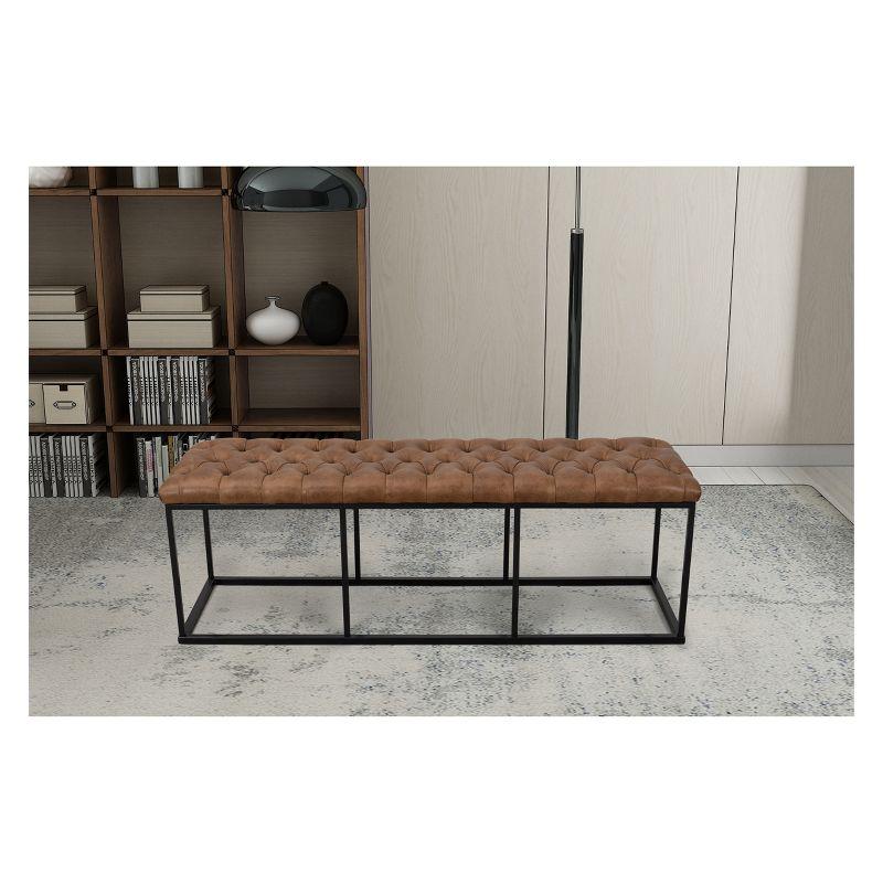 52.25" Draper Large Decorative Bench with Button Tufting Light Brown Faux Leather - HomePop