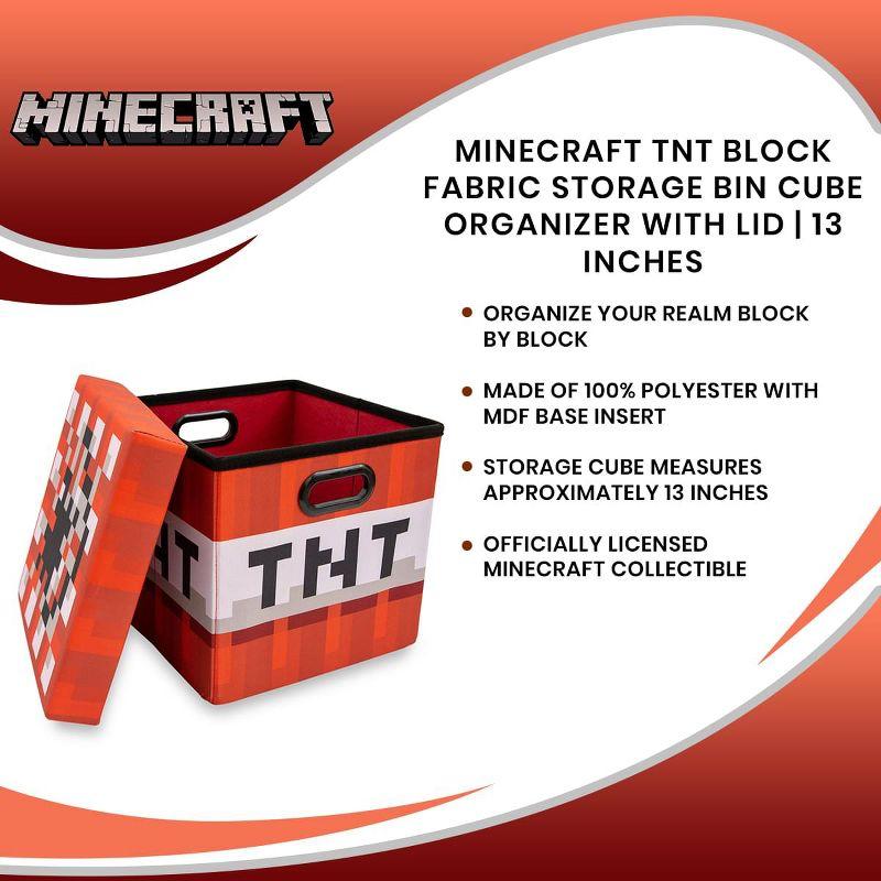 Ukonic Minecraft TNT Block Fabric Storage Bin Cube Organizer with Lid | 13 Inches