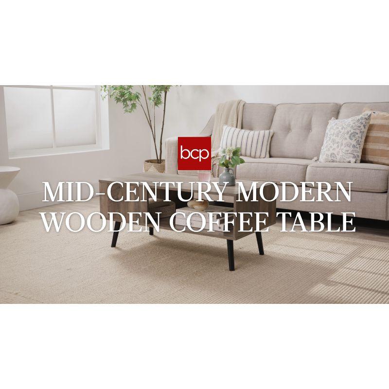 Best Choice Products Wooden Mid-Century Modern Coffee Accent Table Furniture w/ Open Storage Shelf - Brown