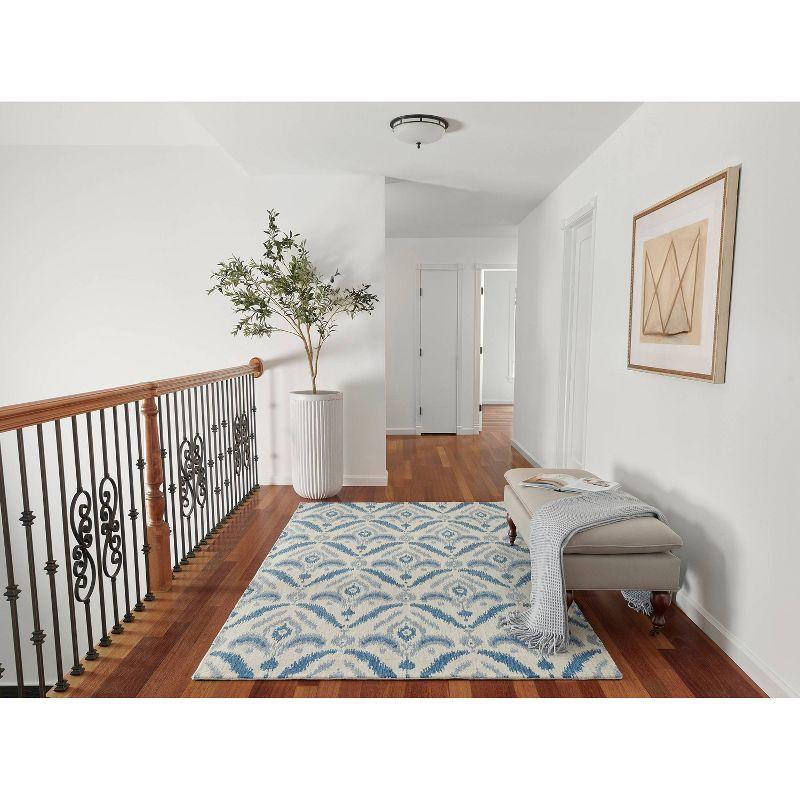 Momeni 3'6"x5'6" Leiden Ikat Elisha Handtufted Area Rug Blue: Wool, Medium Pile, Classic Pattern, Indoor Use