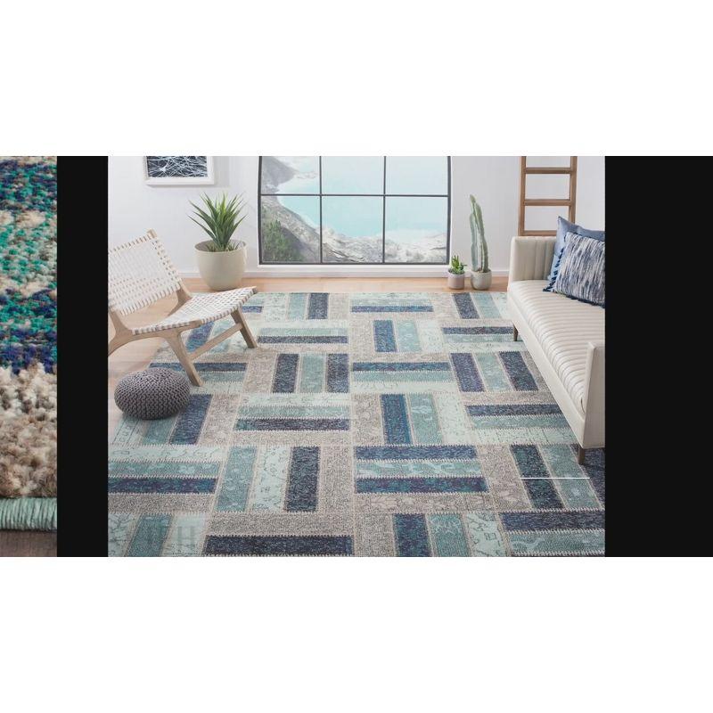 Reversible Grey/Blue Synthetic Hand-Knotted Area Rug, 59"x84"