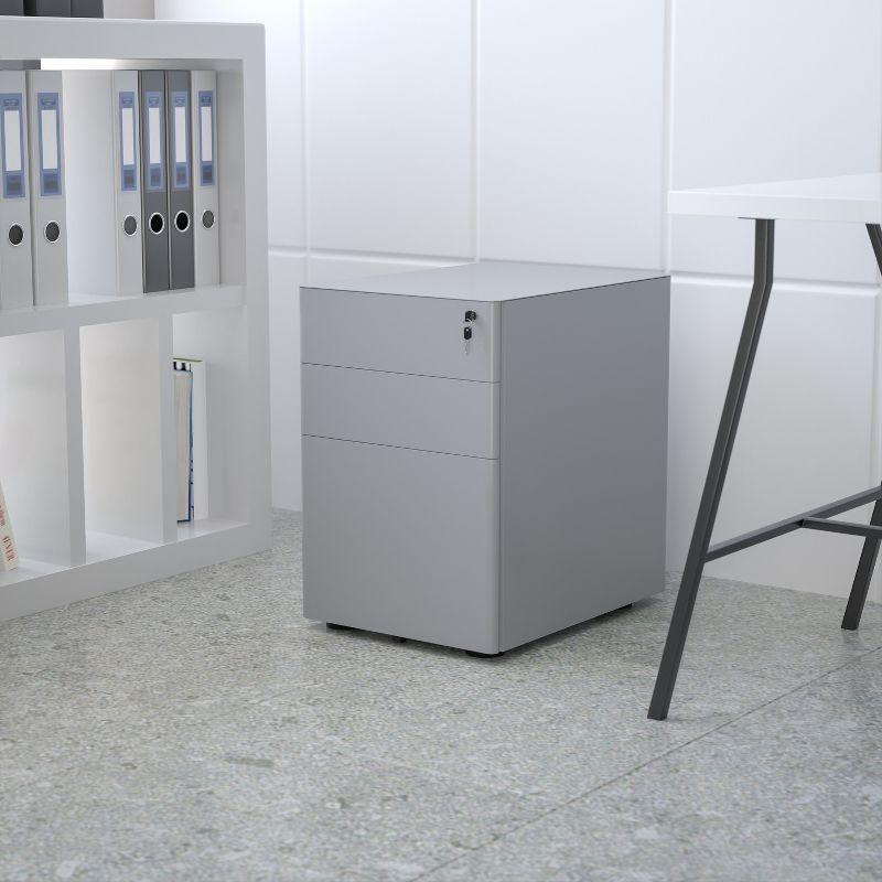 Modern Gray 3-Drawer Mobile Locking Filing Cabinet