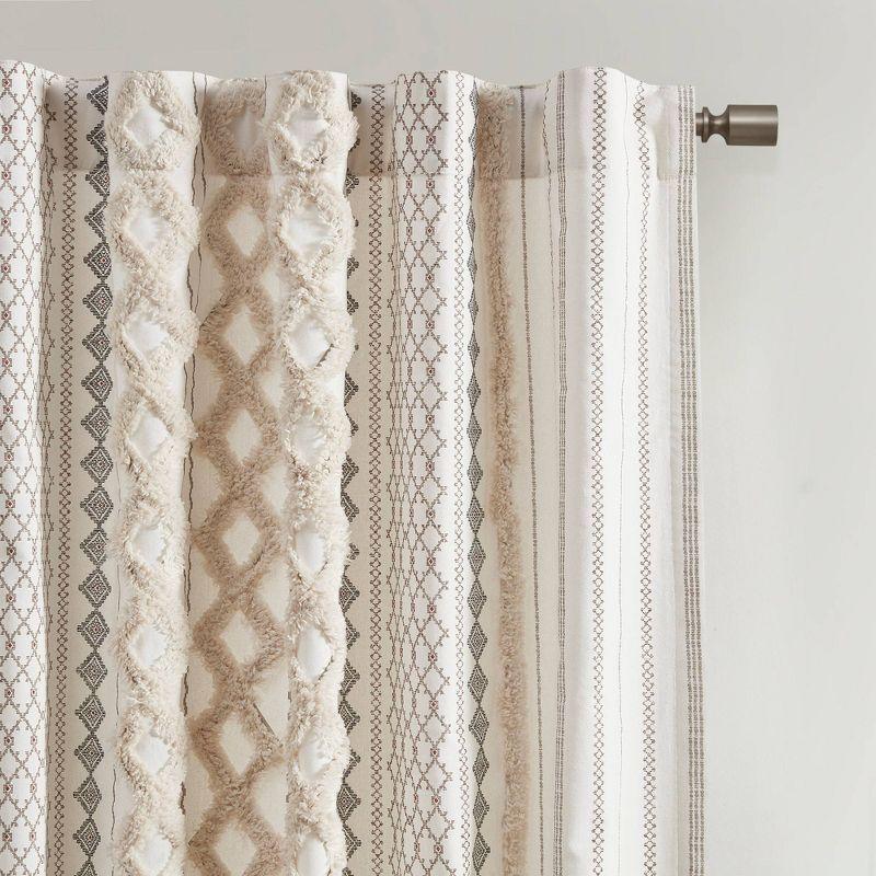 Ivory Cotton Chenille Stripe Room Darkening Curtain Panel