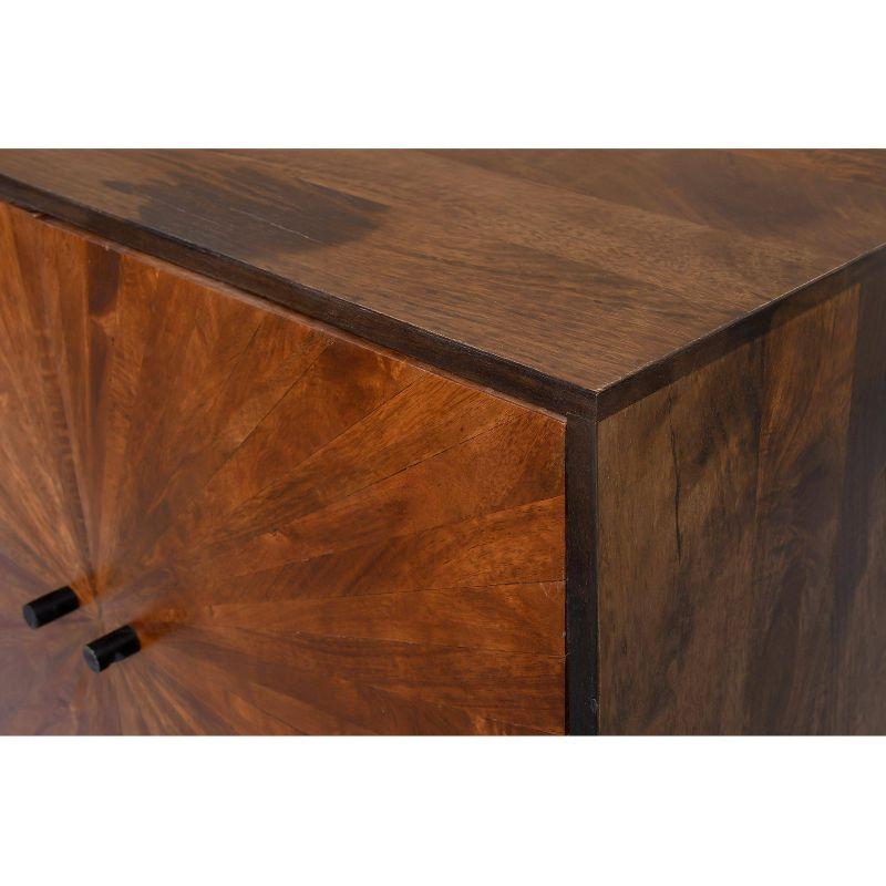 The Urban Port 65" Mango Wood Sideboard Buffet Cabinet Console 2 Door Sunburst Warm Brown