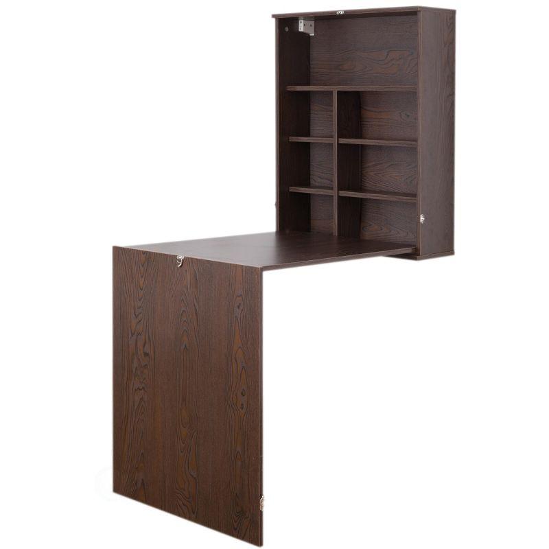 Basicwise Wall Mount Laptop Fold-out Desk with Shelves, Brown
