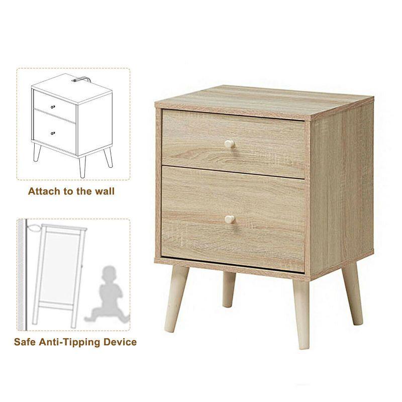 Costway Nightstand 2-Drawer Beside End Side Table w/Rubber Legs Oak Finish