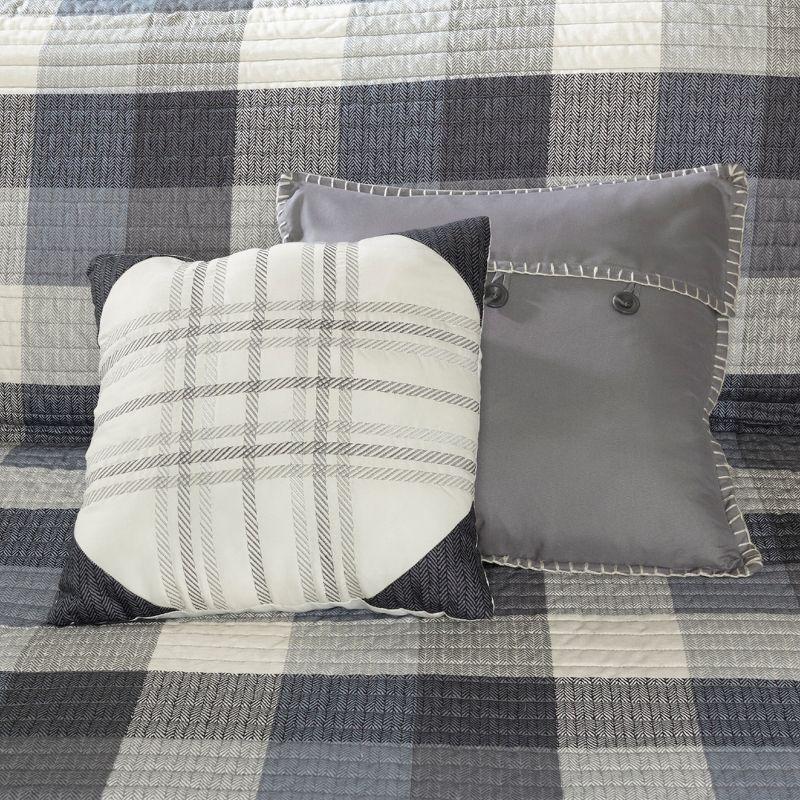 Madison Park 6pc King/California King Warren Herringbone Quilted Reversible Coverlet Set with Decorative Pillows Gray: Rustic Comfort Bedding Set
