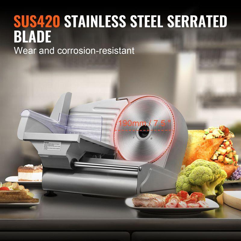VEVOR Meat Slicer, 7.5 inch Electric Deli Food Slicer, 180W Meat Cutter with a Premium SUS420 Blade, 0-0.6 inch Adjustable Thickness, Slicer Machine
