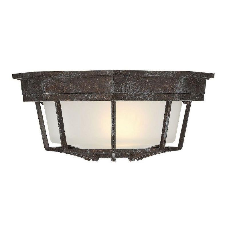 Rustic Bronze Frosted Glass Outdoor Flush Mount Light