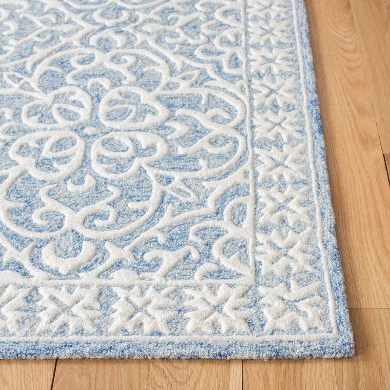 Handmade Blue Wool Square Tufted Rug, 6'