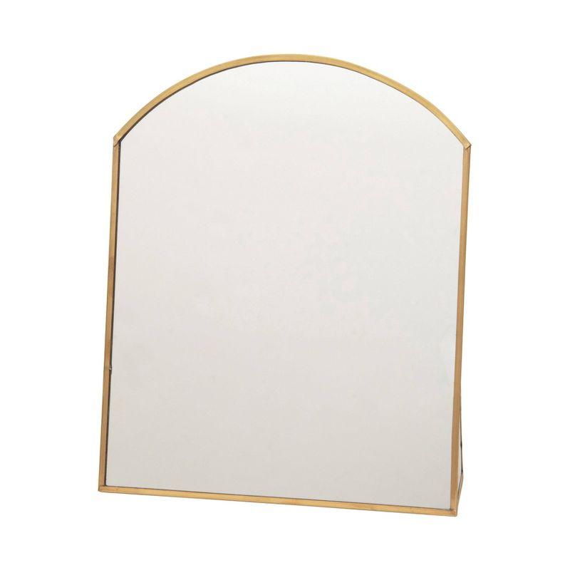 Storied Home Arched Metal Framed Standing Mirror Brass: Sleek Easel Design for Entryway or Makeup Use