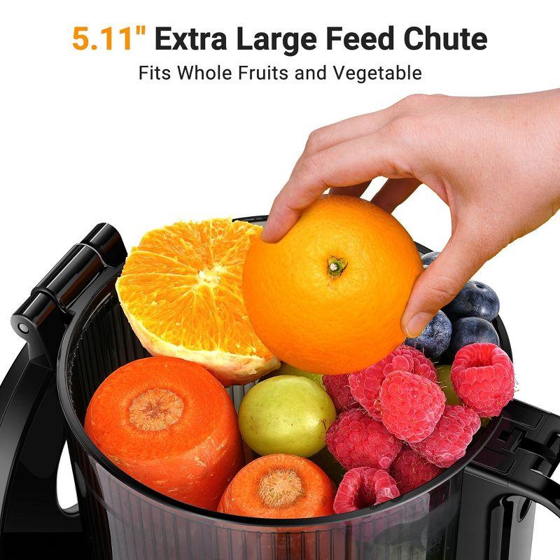 5.3 inch Juicer, Self-Feeding Masticating Juicer Fit Whole Fruits, 250W Cold Press Juicer with High Juice Yield, BPA Free